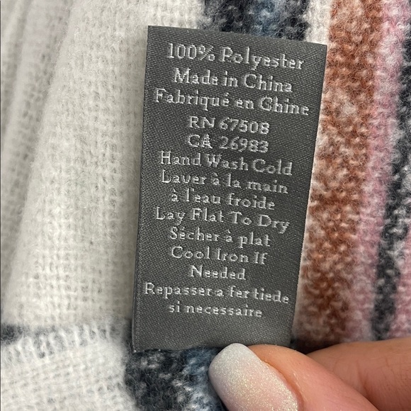 Vince Camuto Striped Scarf in White, Black, and Pink OS 21” x 73” - Picture 3 of 8